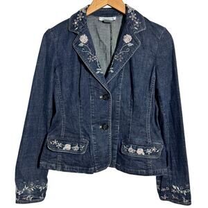 Nine West Y2K 90s Embroidered Denim Jacket Women S Blue Floral Fairy Prep Spring